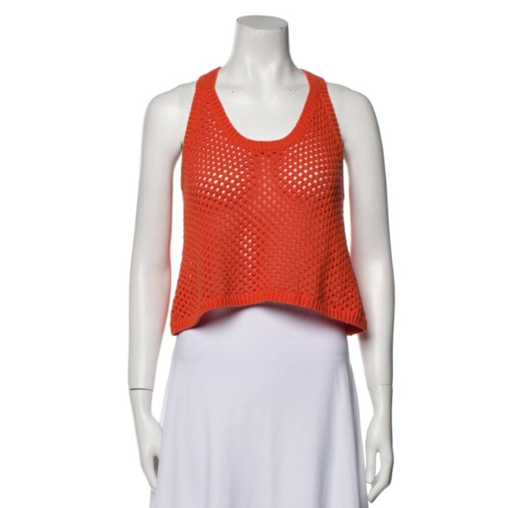 Rebecca Taylor Scoop Neck Sleeveless Crop Top Orange ( L )